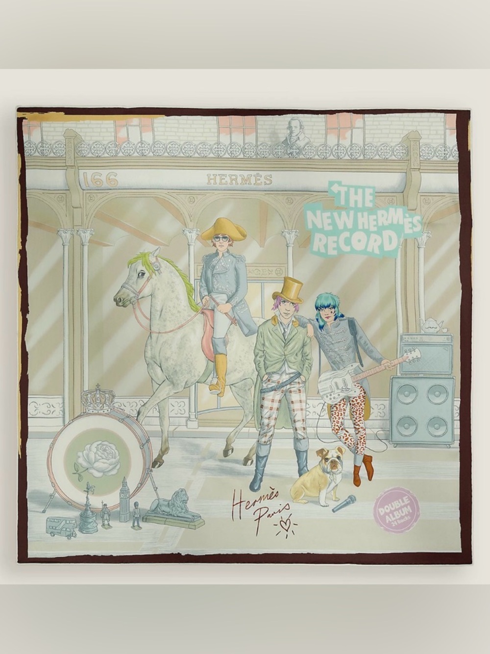 Hermes The New Hermès Record scarf 70 silk in Cream, Brown, Mint & Blue
